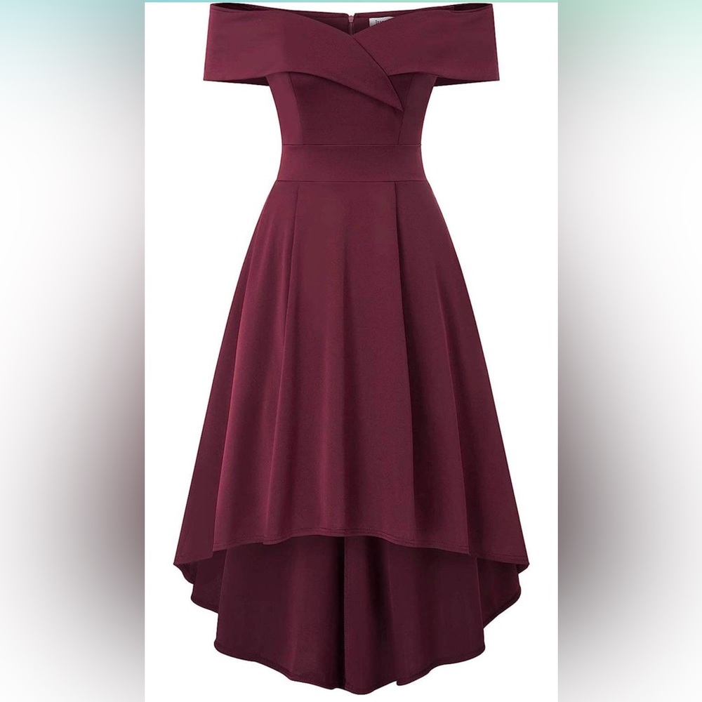 JASAMBAC Women's Off Shoulder High Low A Line Wedding Guest Party Cocktail Dress